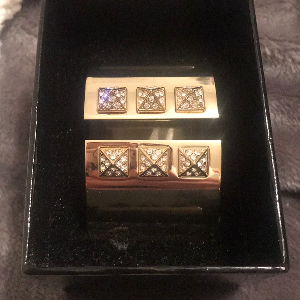 Gold Cuff Bracelet with Jewel Accents